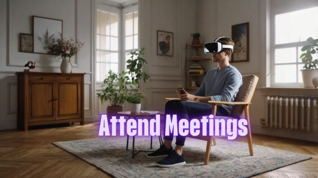 attending meeting with VR glasses of apple